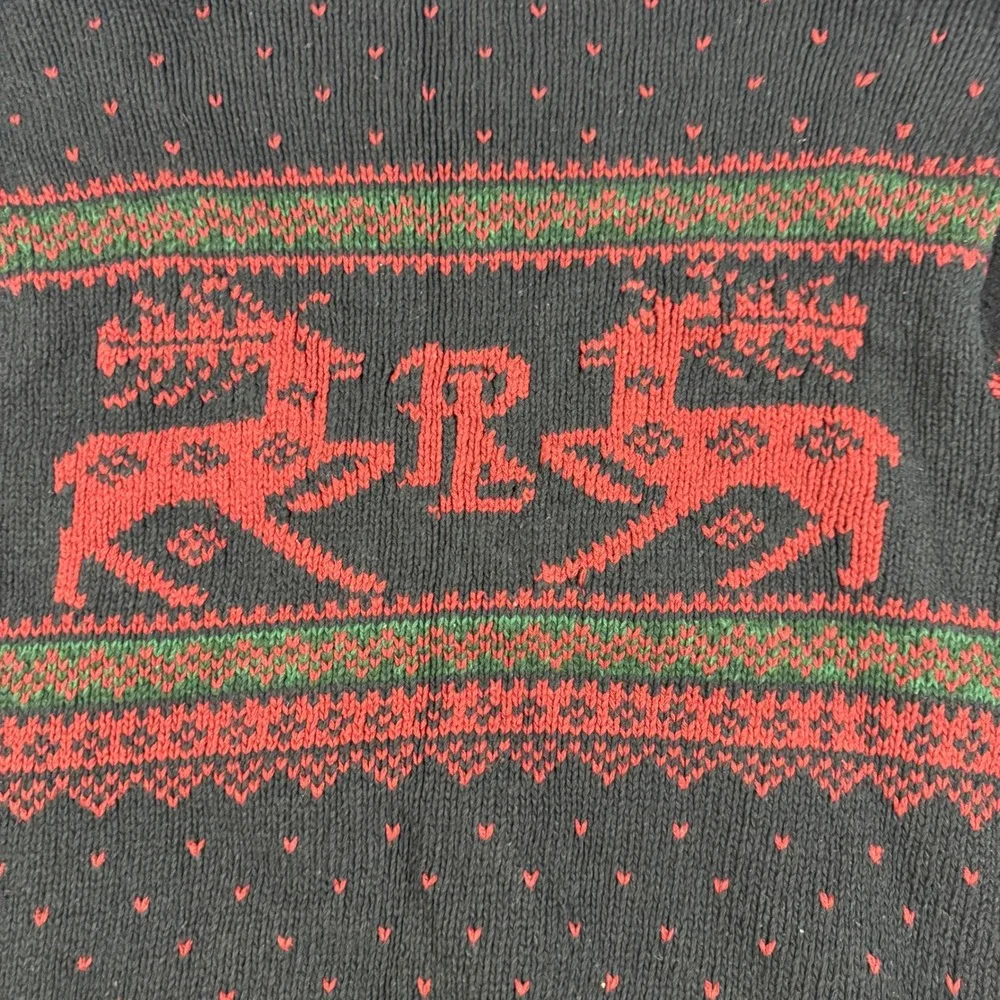 Vintage Polo Ralph Lauren Sweater Mens M Black Reindeer Intarsia Cotton Holiday